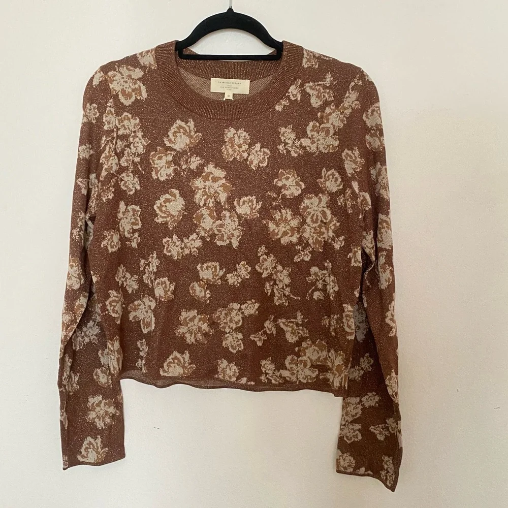 Sezane Brown Floral Crew Neck Sweater - Picture 2 of 5
